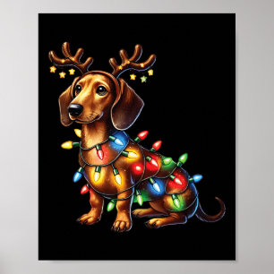 Pet Animal Lovers Dachshund Dog Reindeer Antlers C Poster