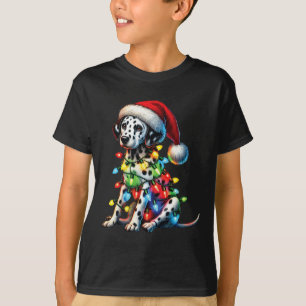 Pet Animal Lovers Dalmatian Dog Santa Hat Christma T-Shirt
