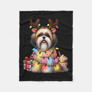 Pet Animal Lovers Shih Tzu Dogs Reindeer Antlers C Fleece Blanket
