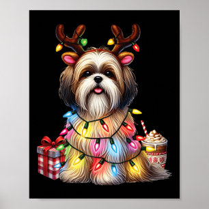 Pet Animal Lovers Shih Tzu Dogs Reindeer Antlers C Poster