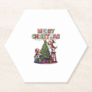 Pet Animal Lovers Xmas Beagle Dogs Decorating Chri Paper Coaster