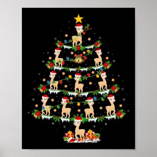 Pet Animal Xmas Lights Santa Alpaca Christmas Tree Poster (Front)