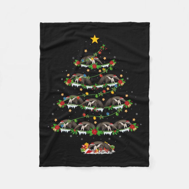 Pet Animal Xmas Lights Santa Anteater Christmas Tr Fleece Blanket (Front)