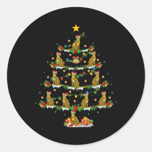 Pet Animal Xmas Lights Santa Bengal Cat Christmas  Classic Round Sticker
