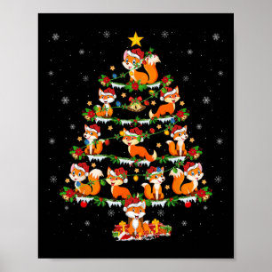 Pet Animal Xmas Lights Santa Fox Christmas Tree  Poster