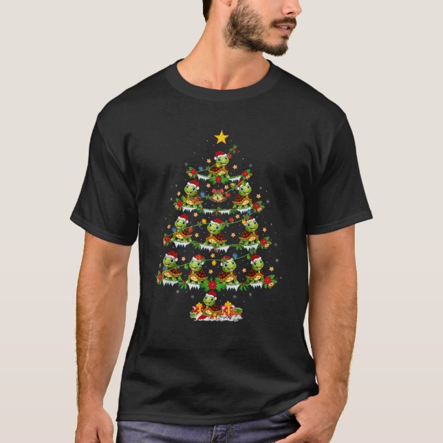 Pet Animal Xmas Lights Santa Giant Tortoise Christ T-Shirt (Front)