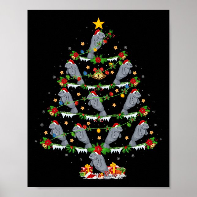 Pet Animal Xmas Lights Santa Manatee Christmas Tre Poster (Front)
