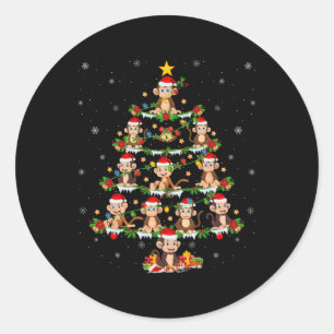 Pet Animal Xmas Lights Santa Monkey Christmas Tree Classic Round Sticker