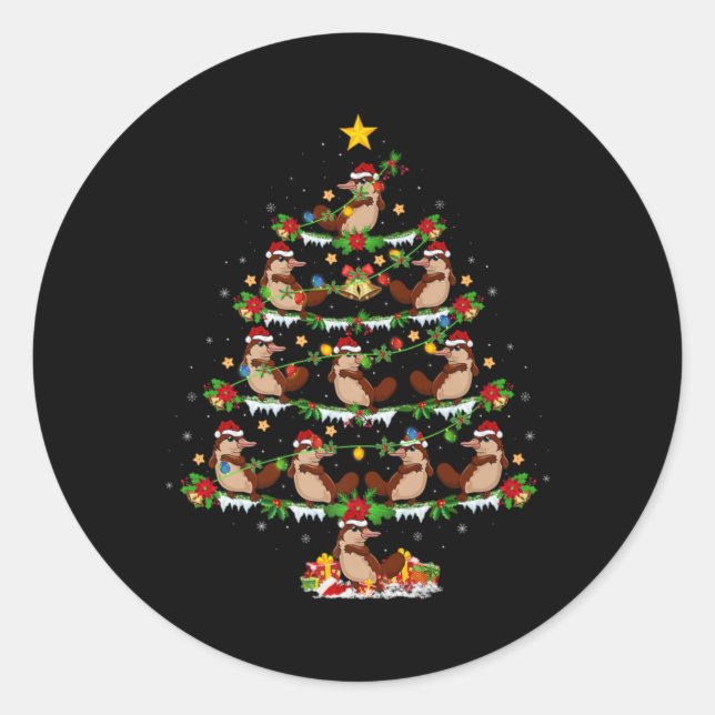 Pet Animal Xmas Lights Santa Platypus Christmas Tr Classic Round Sticker (Front)