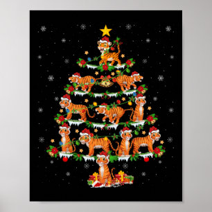 Pet Animal Xmas Lights Santa Tiger Christmas Tree Poster