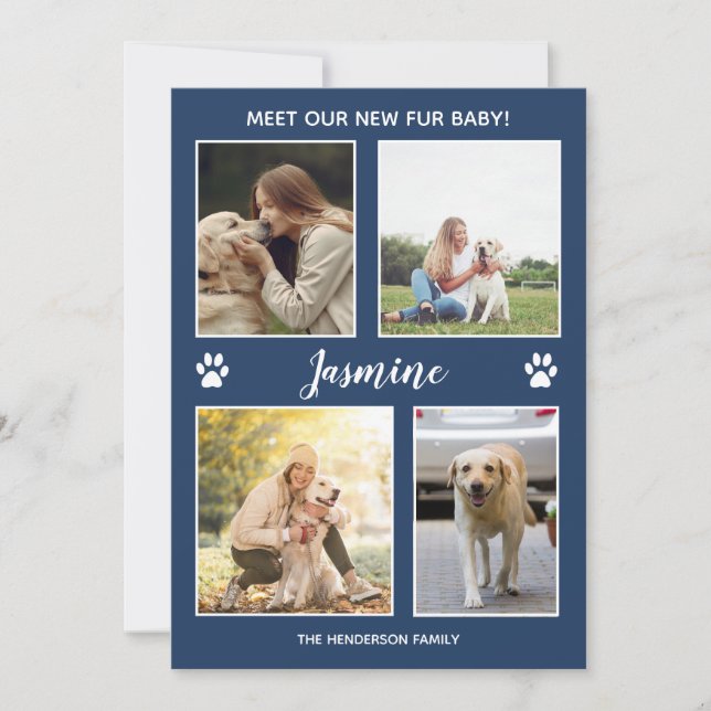 Pet Announcement New Fur Baby Photo Navy Blue (Front)