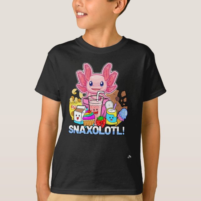 Pet Axolotl - Snaxolotl - Cute Snacks, Funny Kawai T-Shirt (Front)