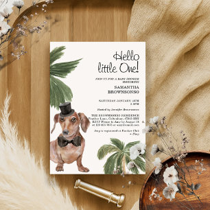 Pet Baby Shower Boy Rustic Palm Dachshund Dog Invitation