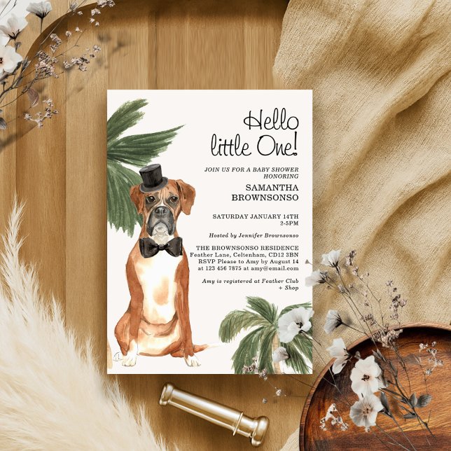 Pet Baby Shower Boy Tropical Palm Boxer Dog Invitation (Creator Uploaded)
