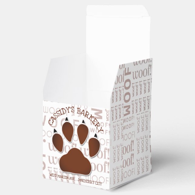 Pet Bakery Business Brown Dog Paw with Name Favour Box (Opened)