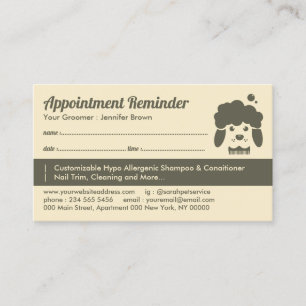 Pet Bath Spa Appointment Remind Dog Groomer Business Card