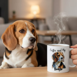  Pet Beagle and Coffee Time Brown Personalise Mug