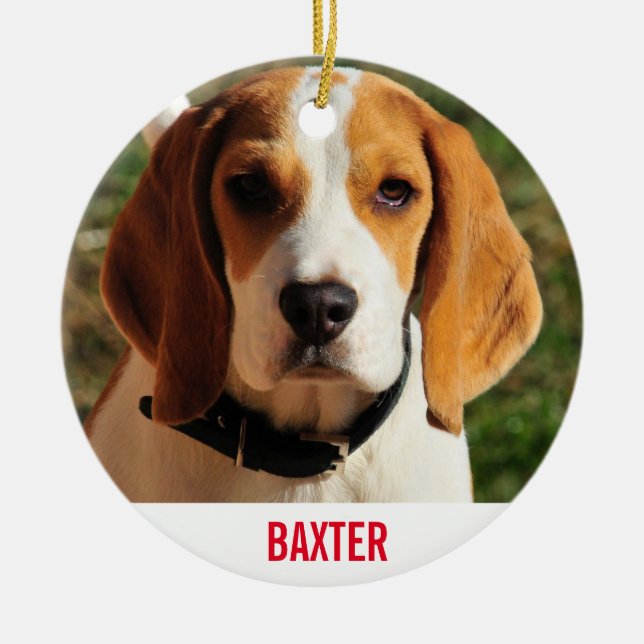 Pet Beagle Dog Photo Personalised  Ceramic Tree Decoration (Front)