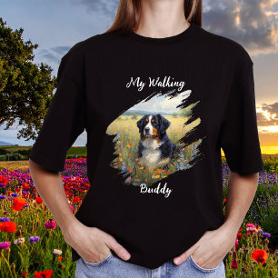 Pet Bernese Walking Buddy Black Personalise T-Shirt