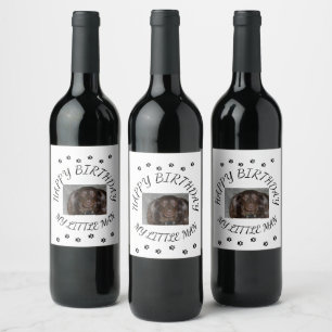 Pet Birthday Curved Pawprint Photo Design Wine Label