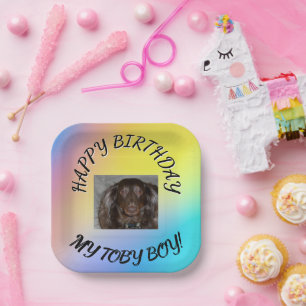 Pet Birthday Gradient Curved Photo Layout Paper Plate