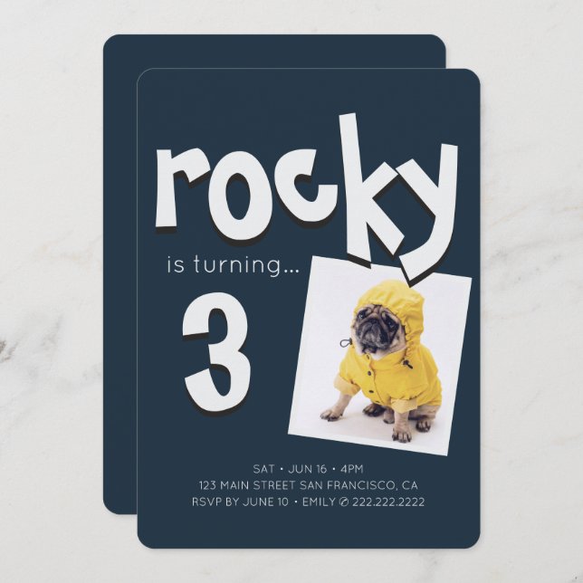 Pet Birthday Modern Cool Typography Invitation (Front/Back)