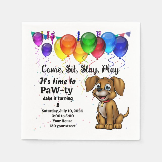 Pet Birthday Party Napkin (Front)