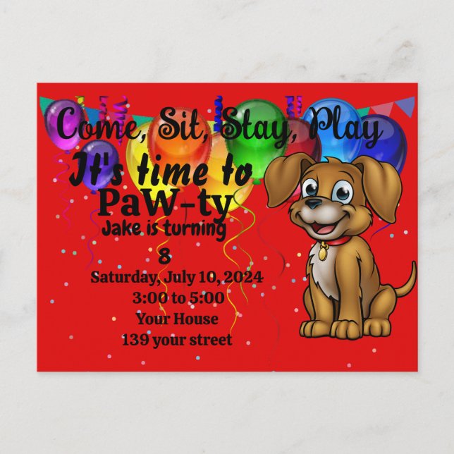 Pet Birthday Party Postcard (Front)