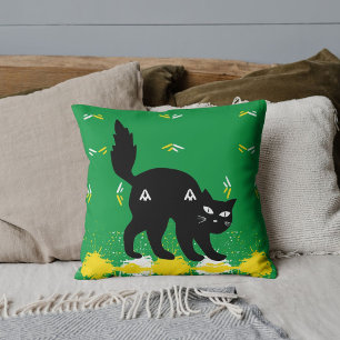 Pet Black Cat White Yellow Pattern Green Custom Cushion