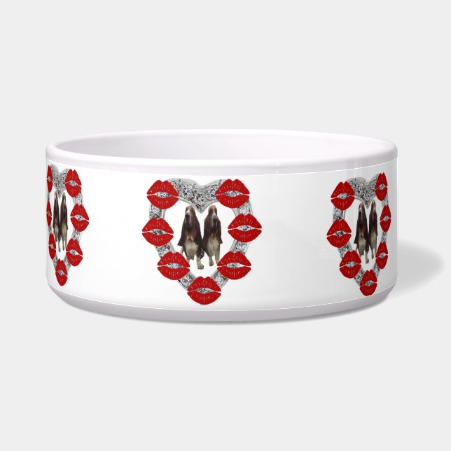 Pet Bowl Basset Hounds Diamond With Kisses (Left)
