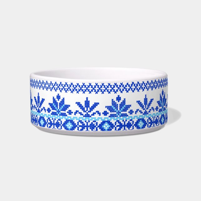 Pet Bowl Blue on Blue Cross Stitch Ukrainian (Right)