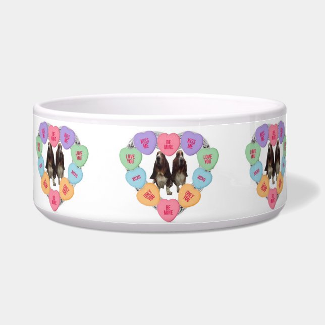 Pet Bowl Candy Love Hearts With Bassets (Front)