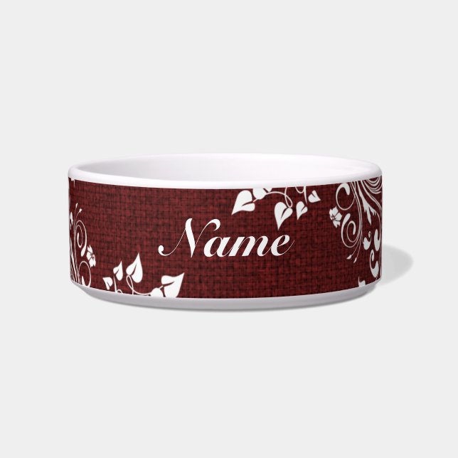 Pet Bowl - Floral Swirl Maroon Weave (Front)