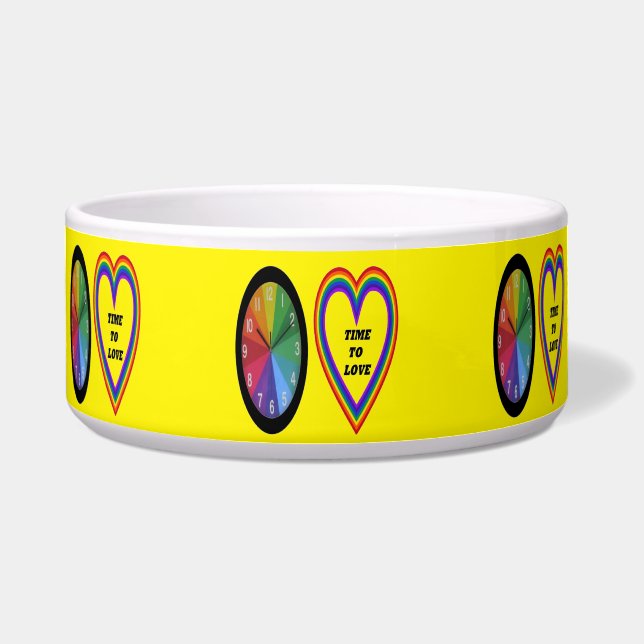 Pet Bowl Rainbow Clock & Heart Time To Love (Front)