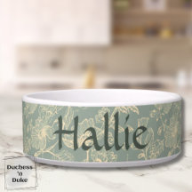 Pet Bowl - Sage Green Botanical, Personalised 