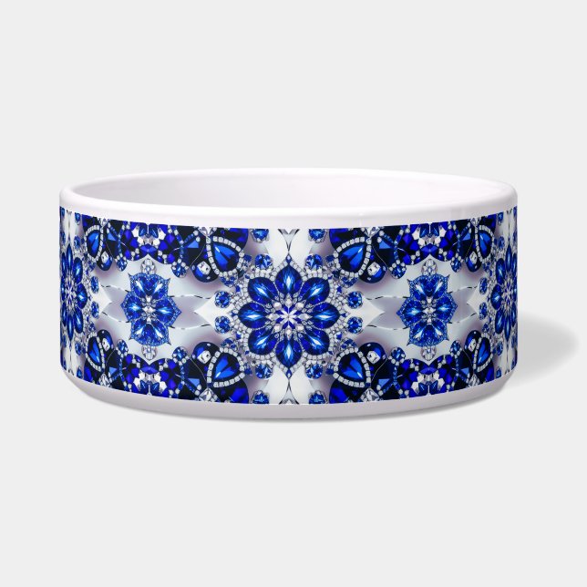 Pet Bowl with Blue White Colours Abstract Design (Front)