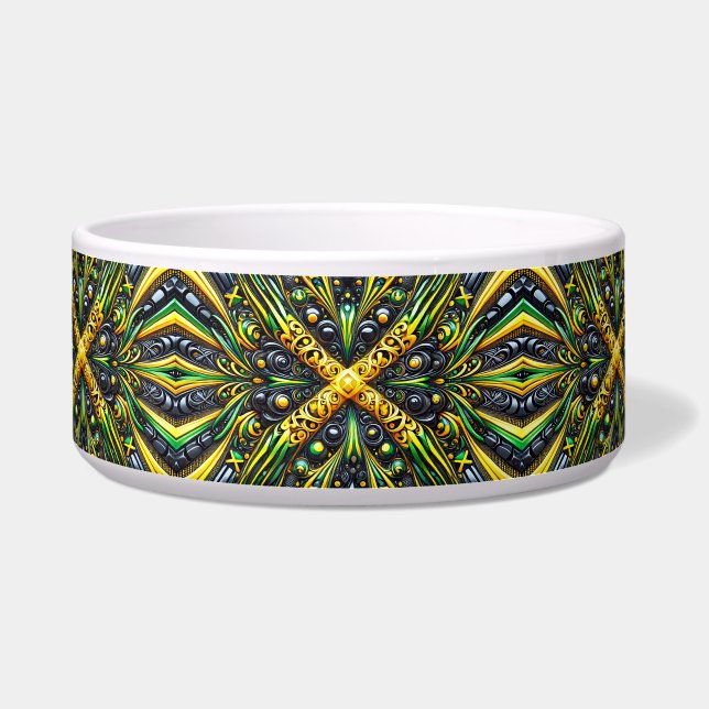 Pet Bowl with Jamaican Colours Abstract Design (Front)
