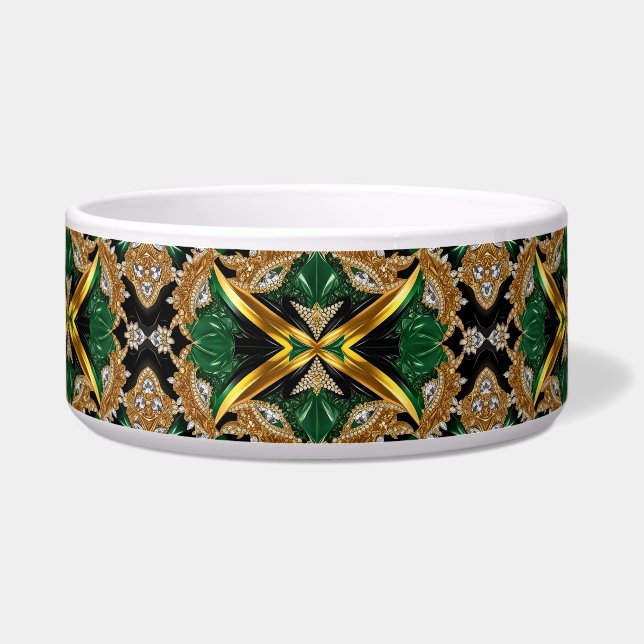 Pet Bowl with Jamaican Colours Abstract Design (Front)
