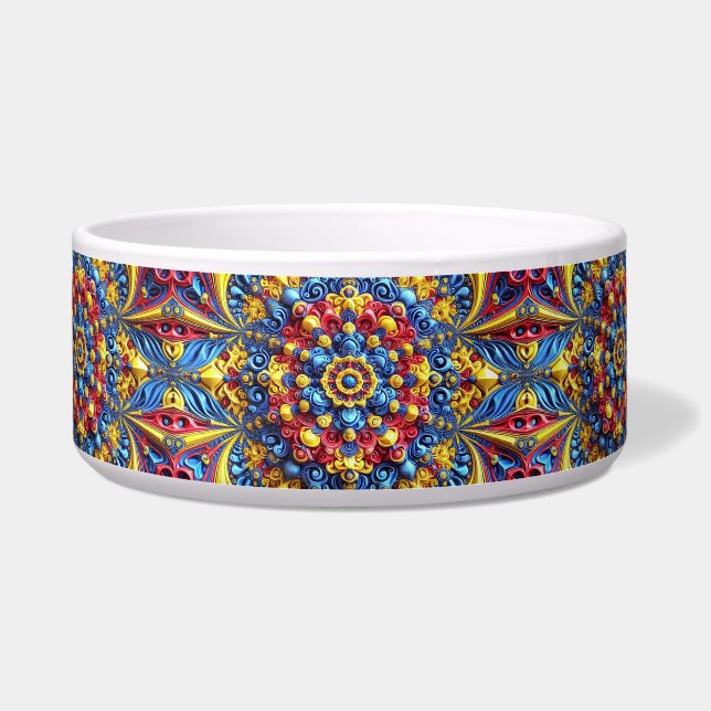 Pet Bowl with Romanian Colours Abstract Design (Front)