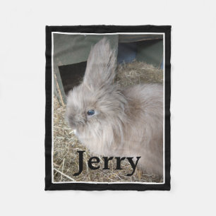 Pet Bunny Memorial Single Photo and Name Fleece Blanket