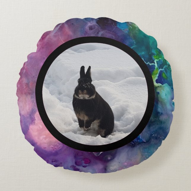 Pet bunny photo - acrylic paint round cushion (Front)