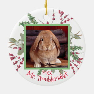 Pet Bunny Rabbit Christmas Photo Santa Cute Custom Ceramic Tree Decoration
