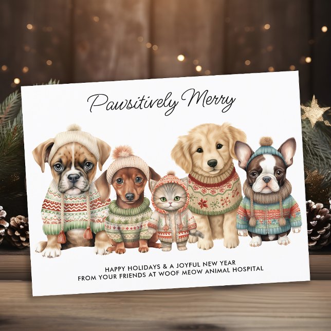Pet Business Christmas Cute Dog Cat Pets  Holiday Postcard (Creator Uploaded)