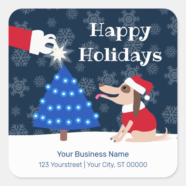 Pet Business Christmas Dog and Santa Square Sticker (Front)