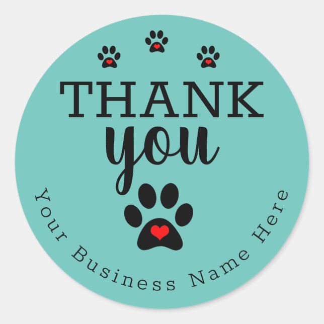 Pet Business, Dog Paw Custom Thank You Stickers (Front)