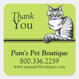 Pet Business Maine Coon Cat Off-Leash Art™ Custom Square Sticker