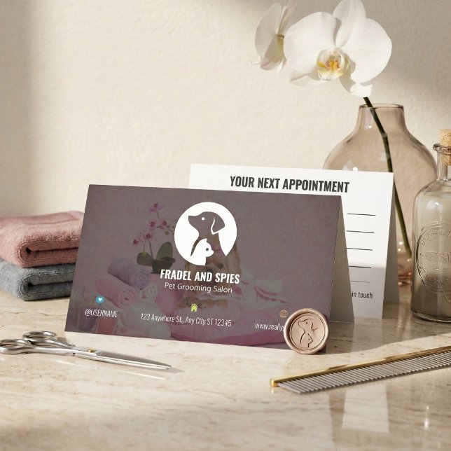 Pet Care Appointment Card with Logo & Cute Animal  (Cute Animal Pet Care Appointment Card with Custom Logo)
