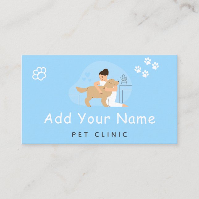 Pet Care Clinic Hospital Vet Add Social Media Blue Business Card (Front)