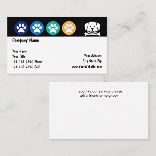 Pet Care Colourful Dog Pawn Business Cards (Front/Back)