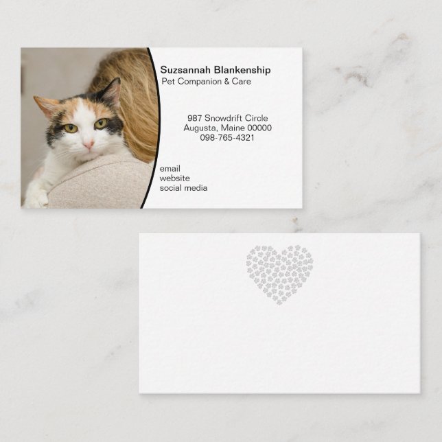 Pet Care Custom Photo On White Background Business Card (Front/Back)